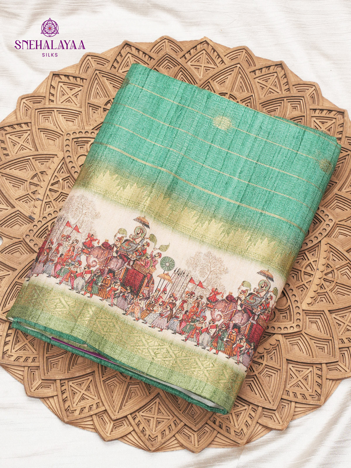 Teal Green Kalamkari Tussar Saree
