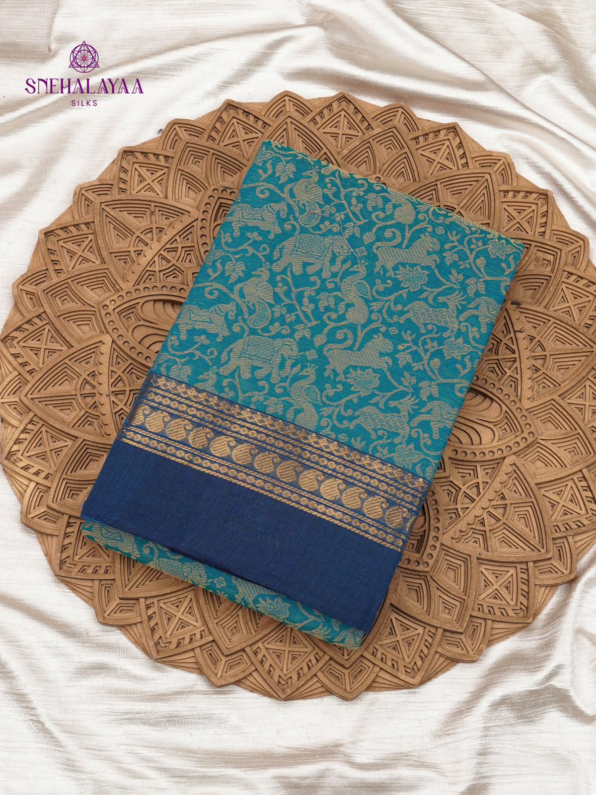 Teal Blue Chettinad Cotton Saree