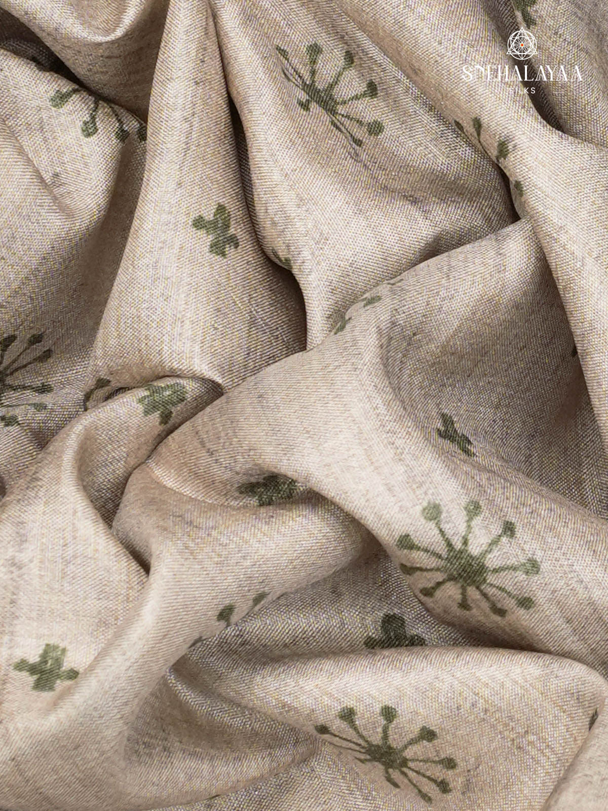 Beige Printed Tussar Saree