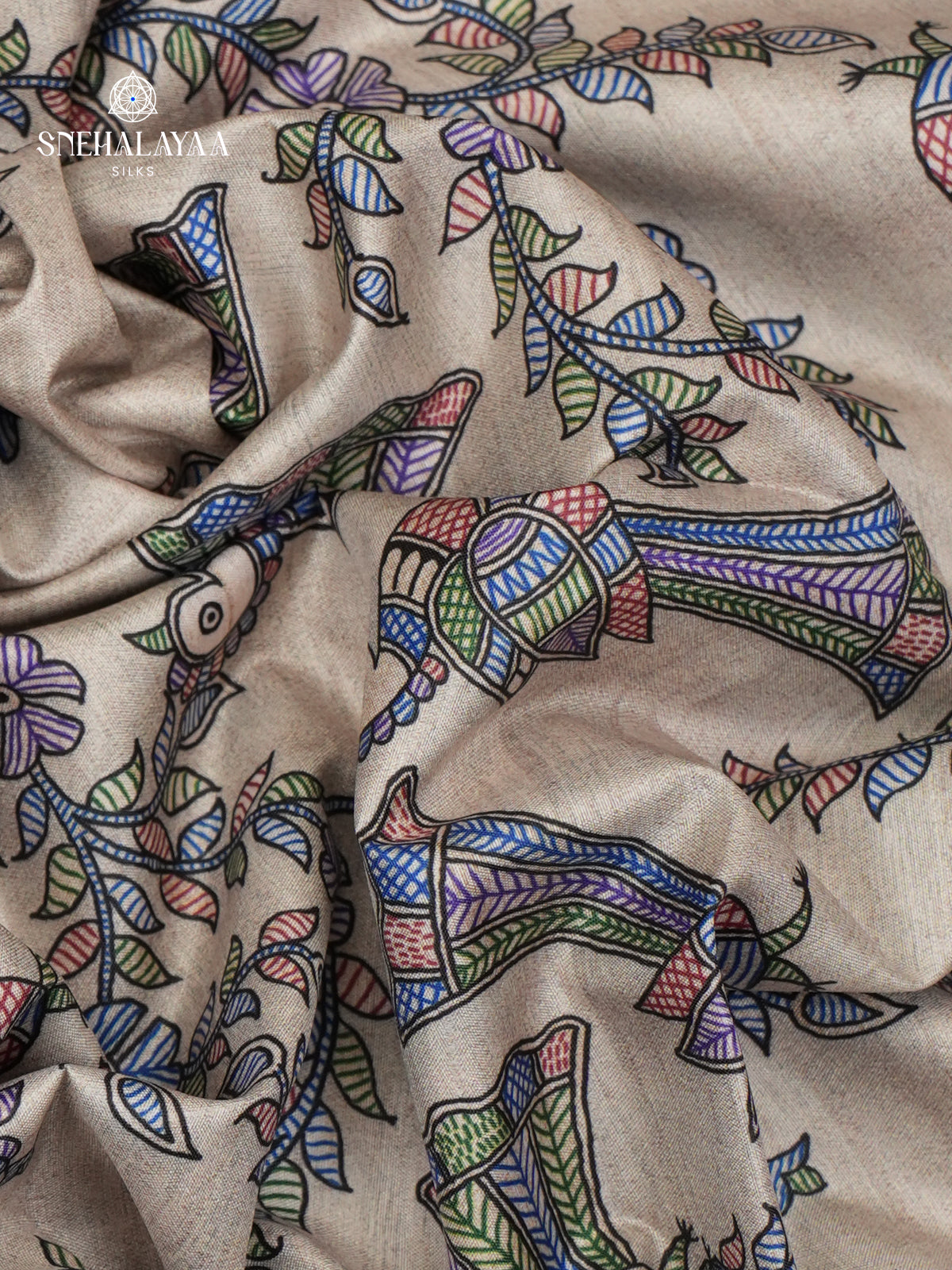 Beige Madhubani Printed Saree