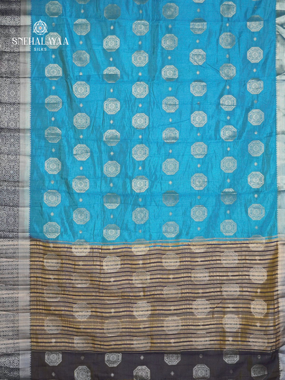 Sea Blue Raw Silk Saree