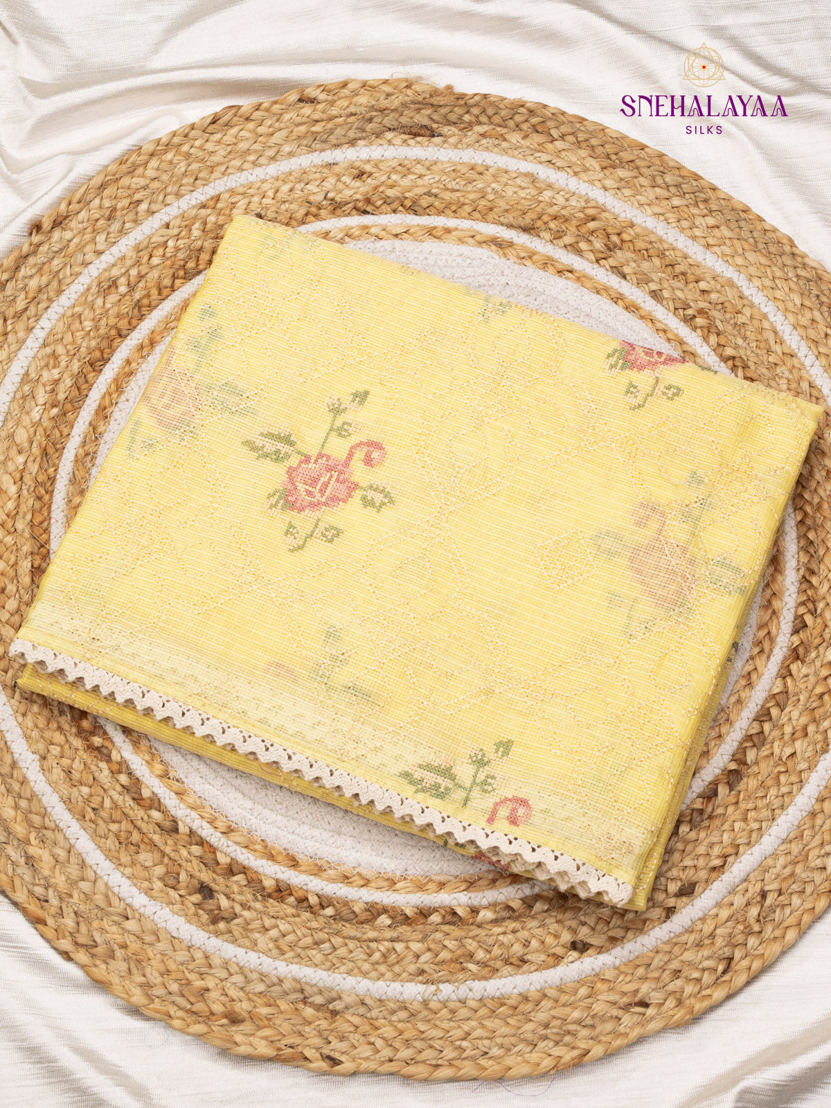 Yellow Kota Embroidery Saree