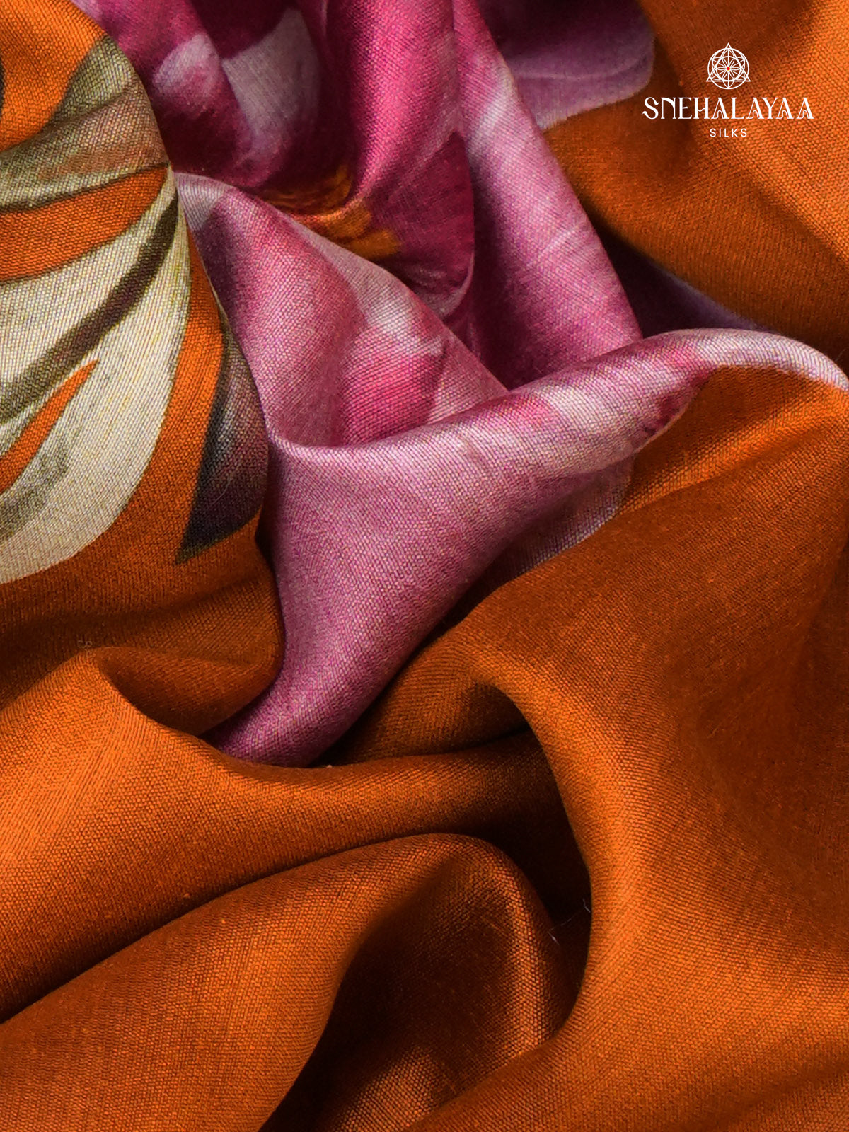 Rust Orange Chiniya Silk Saree