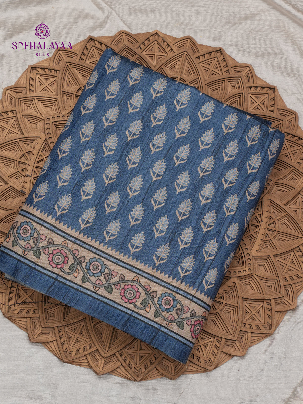 Blue Tussar Embroidery Saree