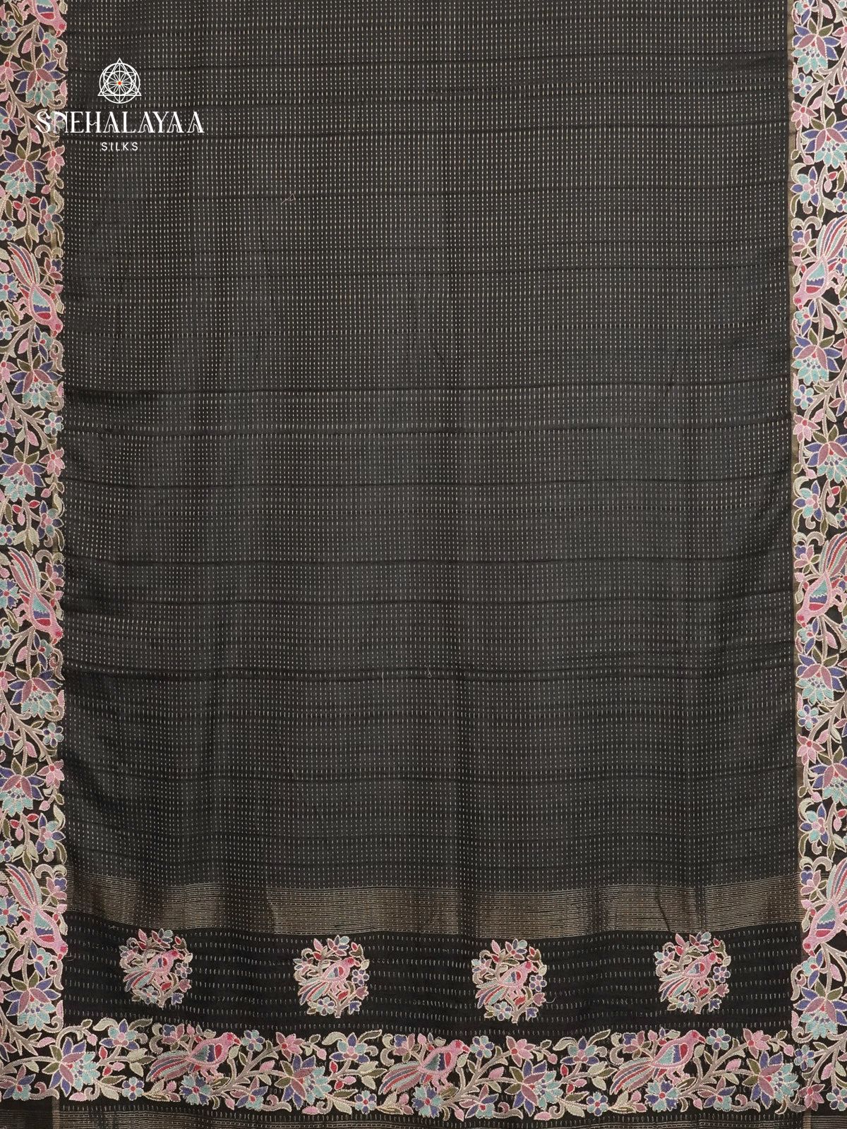 Black Munga Tussar Embroidery Saree