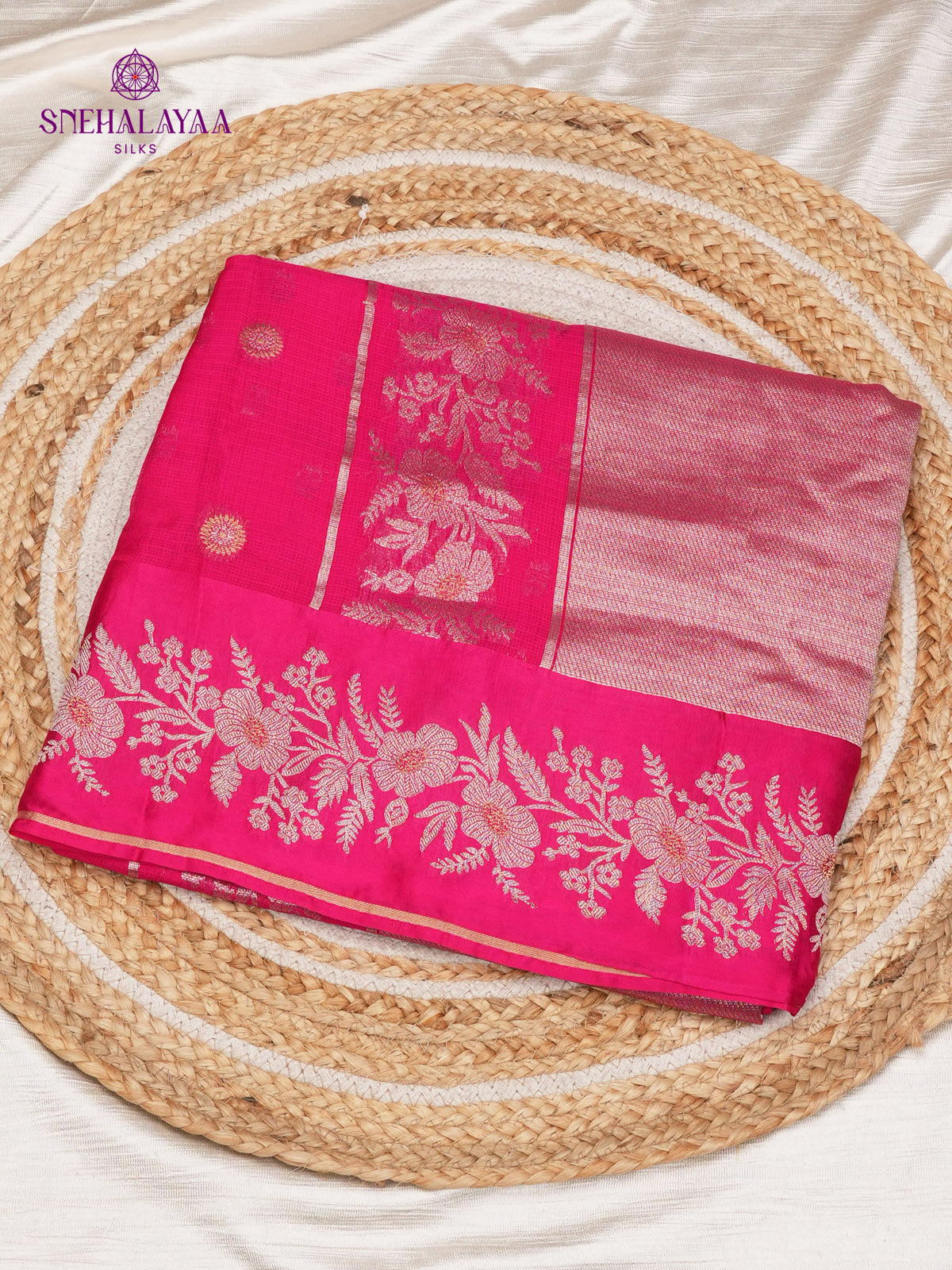 Rani Pink Semi Banaras Silk Saree