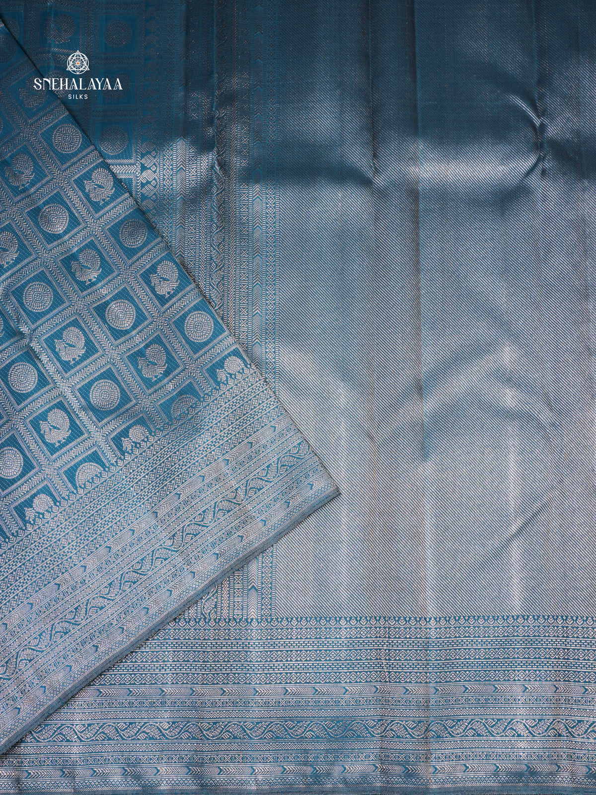 Peacock Blue Kanjivaram Silk Saree