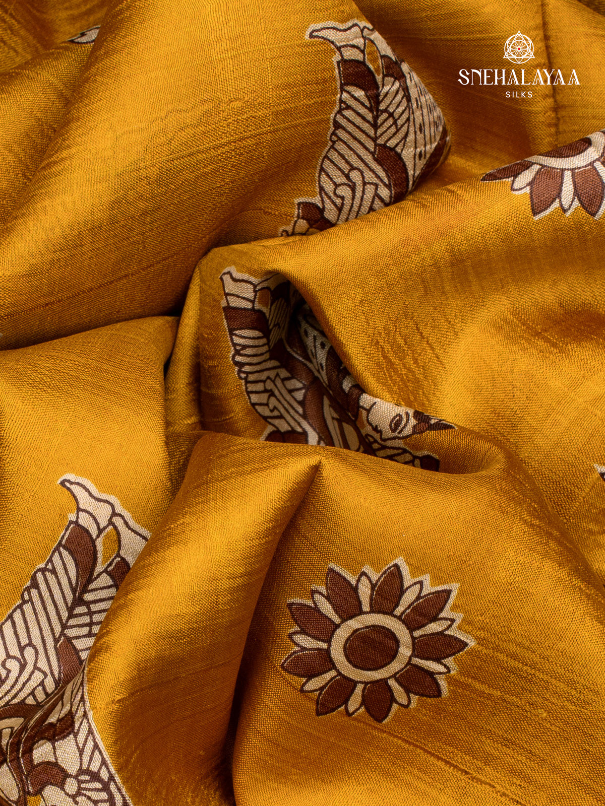 Yellow Printed Tussar Saree