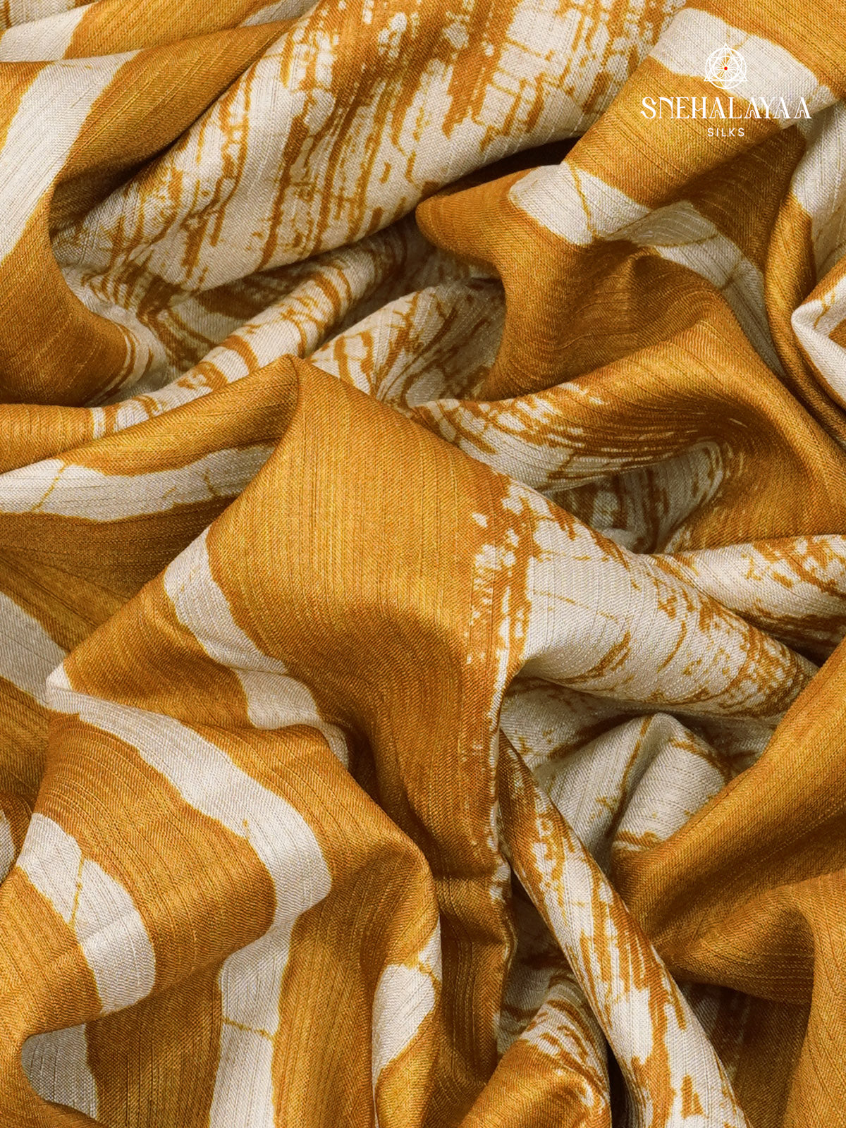 Yellow Printed Tussar Saree