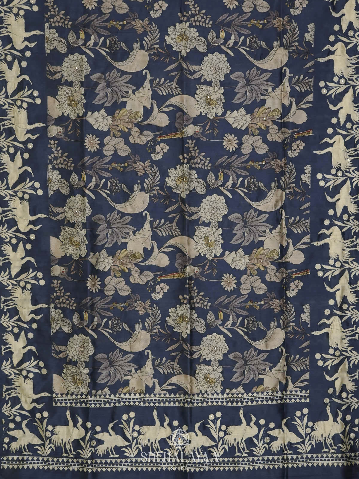 Peacock Blue Raw Silk Embroidery Saree