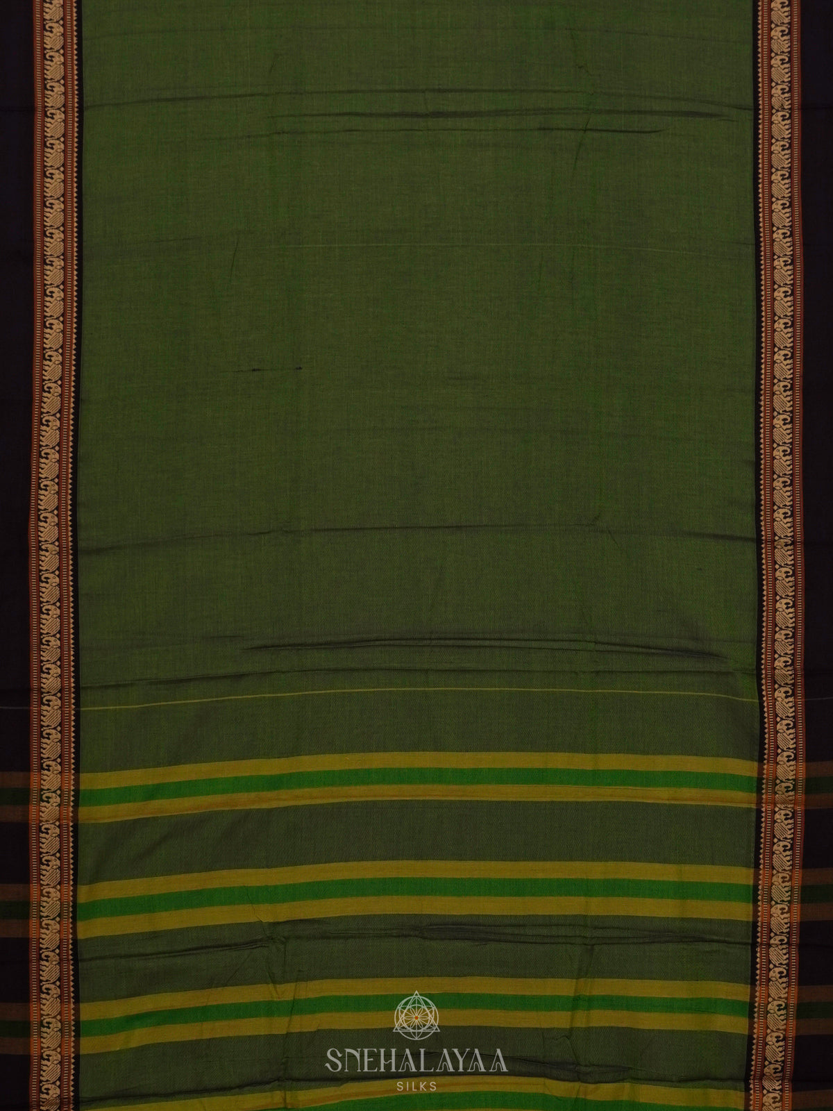 Green Narayanpet Cotton Saree without Blouse