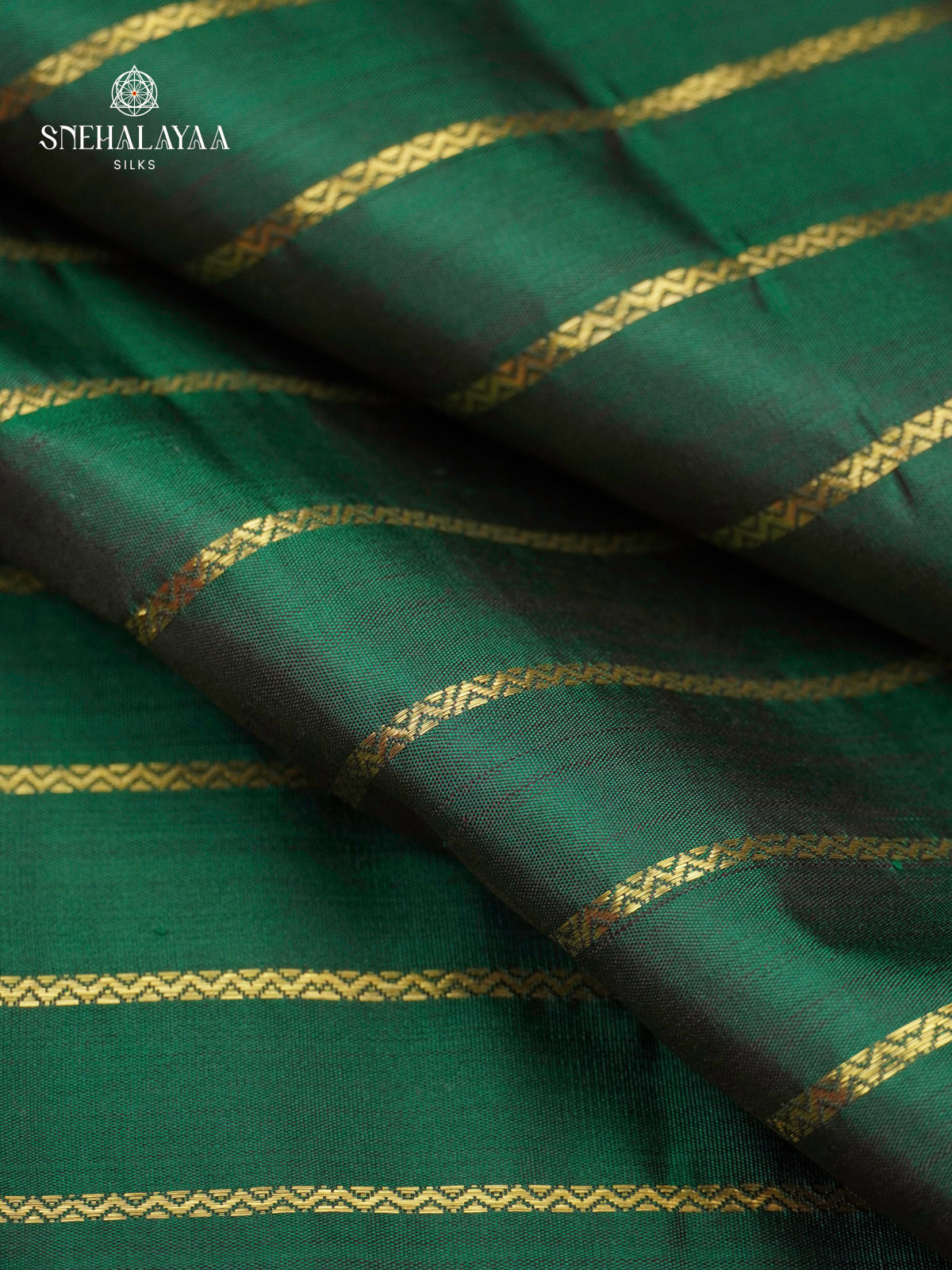 Bottle Green Pure Kanchipuram Silk Saree with Red Zari Border