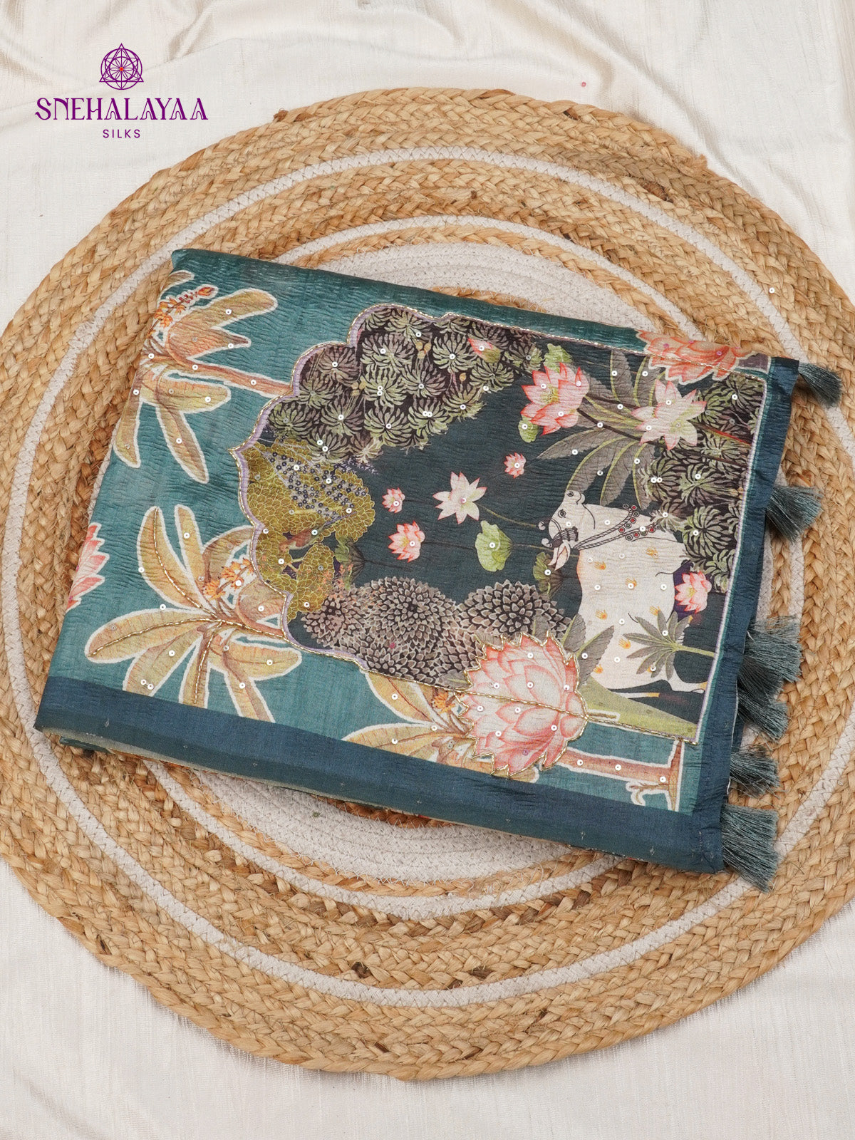 Sage Green Crush Embroidery Saree