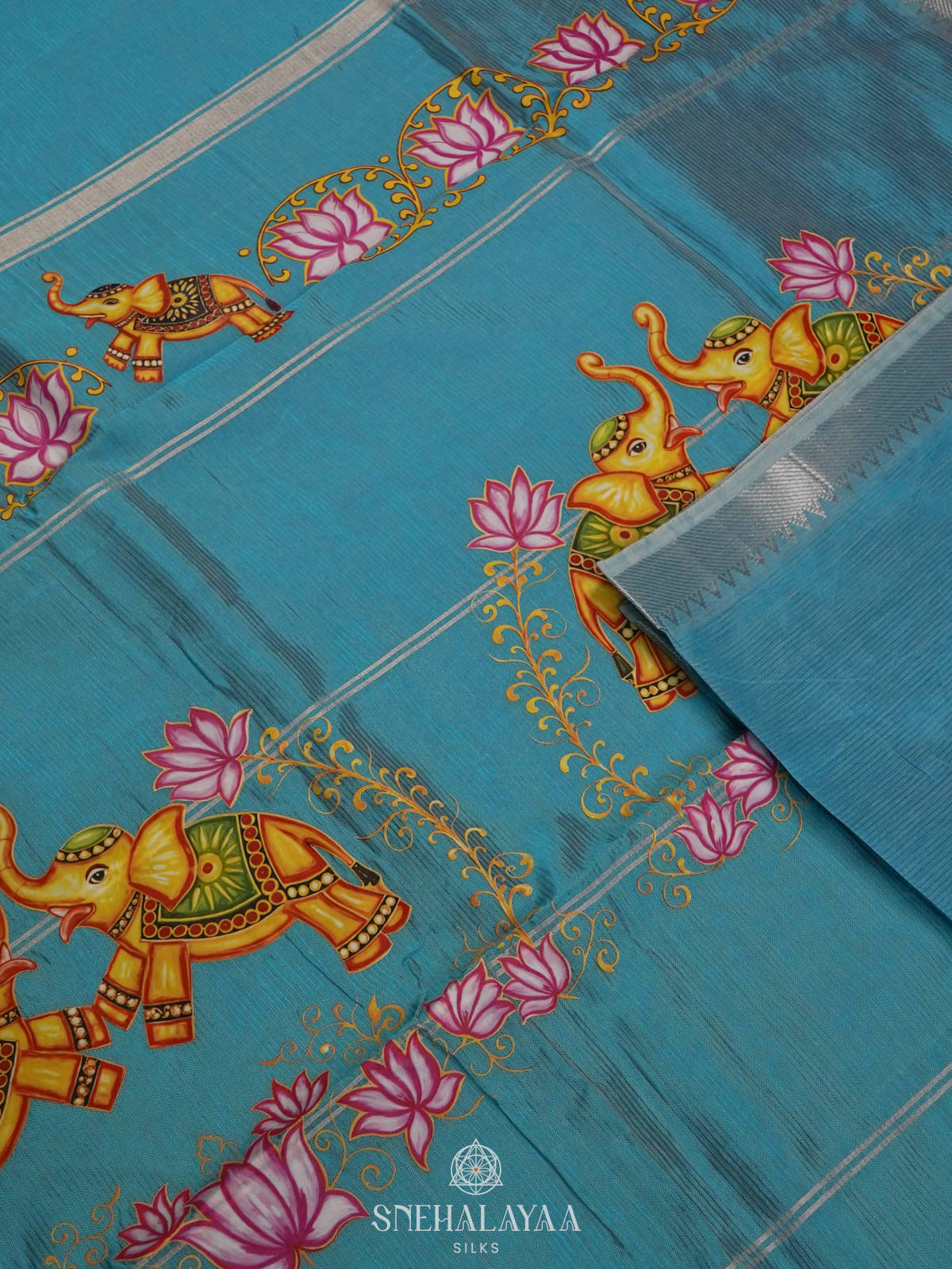 Blue Mangalagiri Silk Cotton Saree