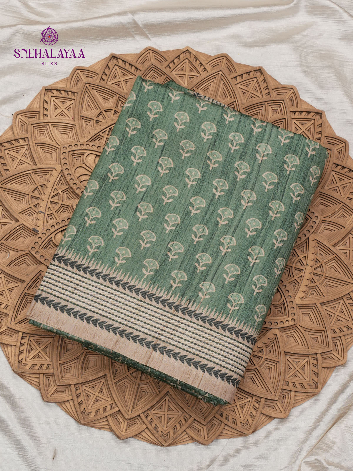 Pastel Green Tussar Embroidery Saree