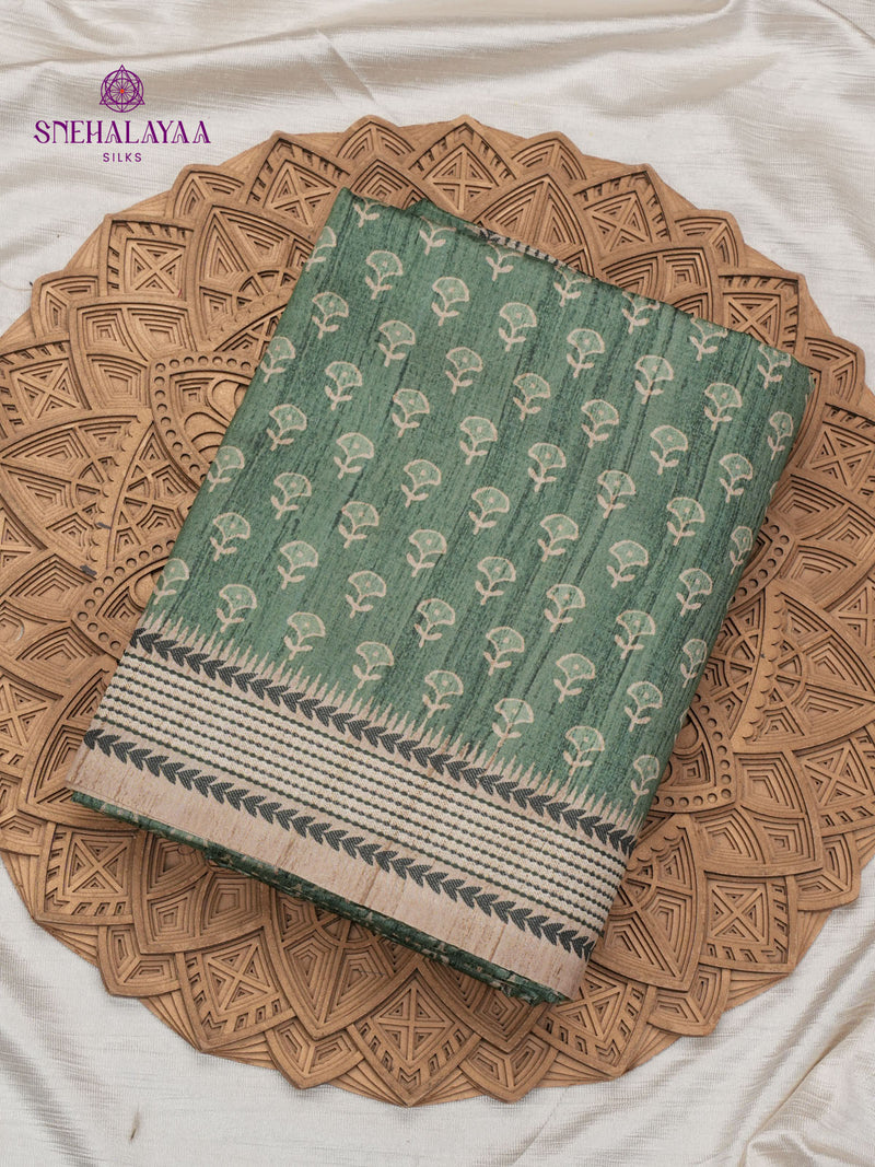 Pastel Green Tussar Embroidery Saree