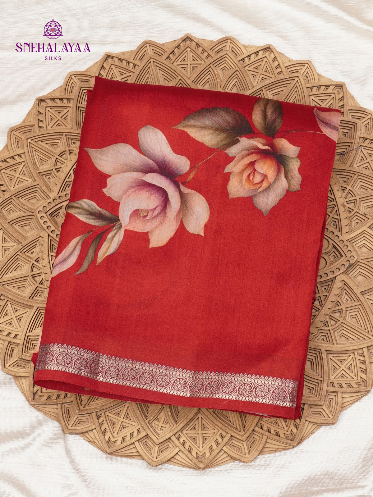 Red Chiniya Silk Saree