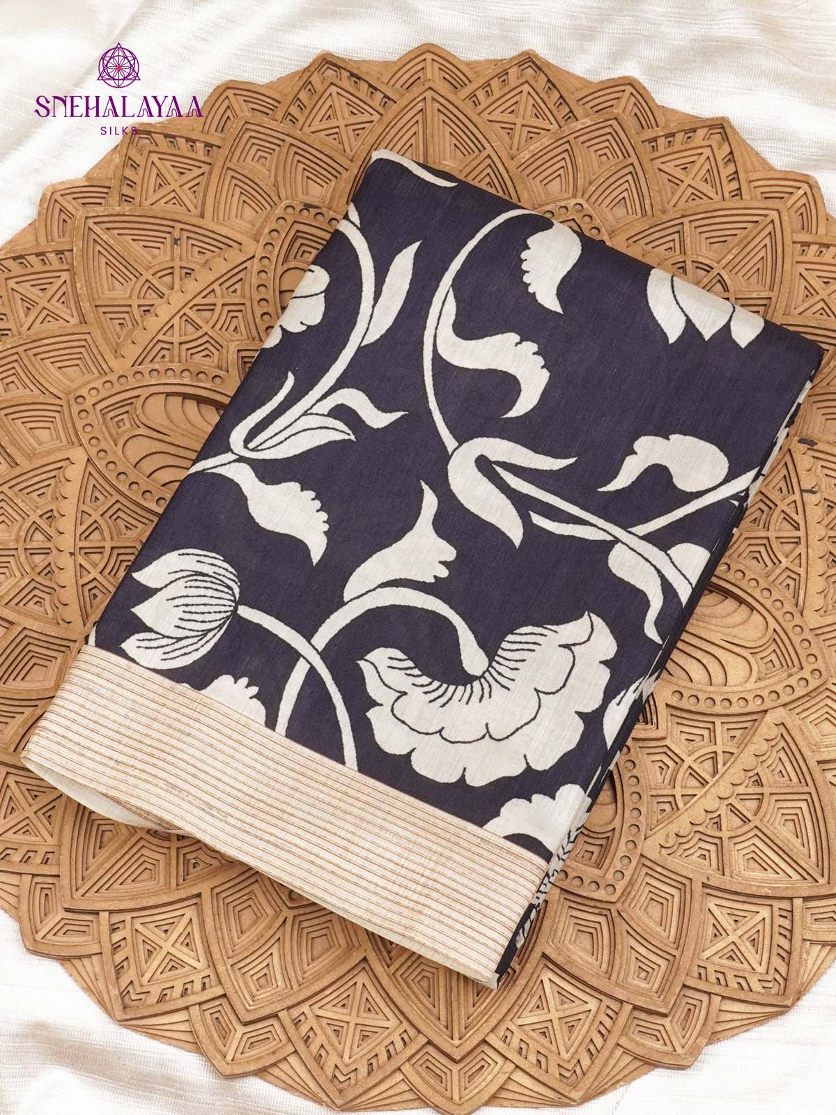 Navy Blue Tussar Saree