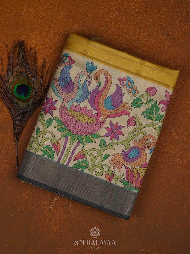 Yellow Munga Tussar Saree