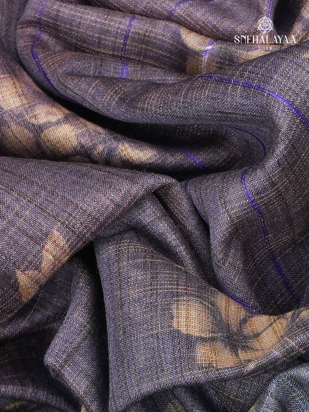 Dusty Purple Floral Printed Tussar Saree