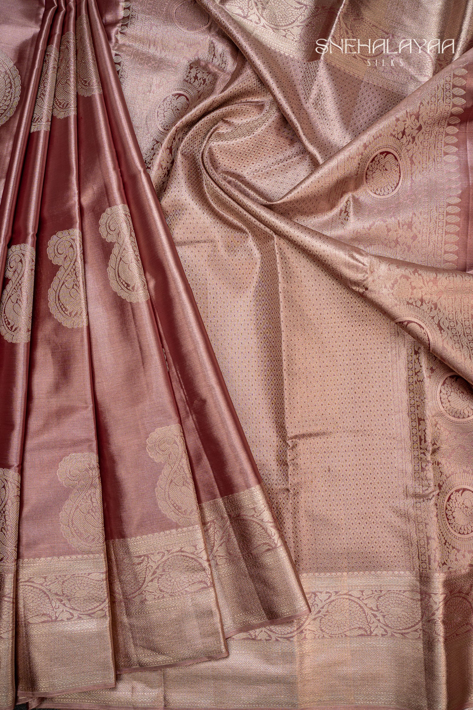 Rosewood Pink Kancheevaram Tissue Silk Saree