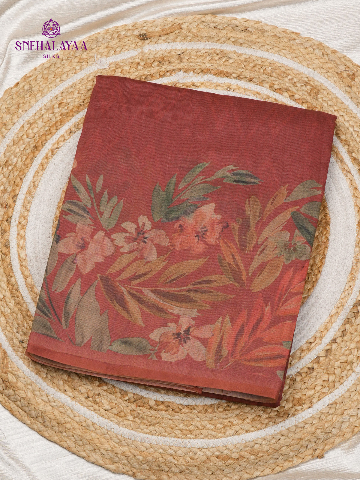 Maroon Printed Linen Saree