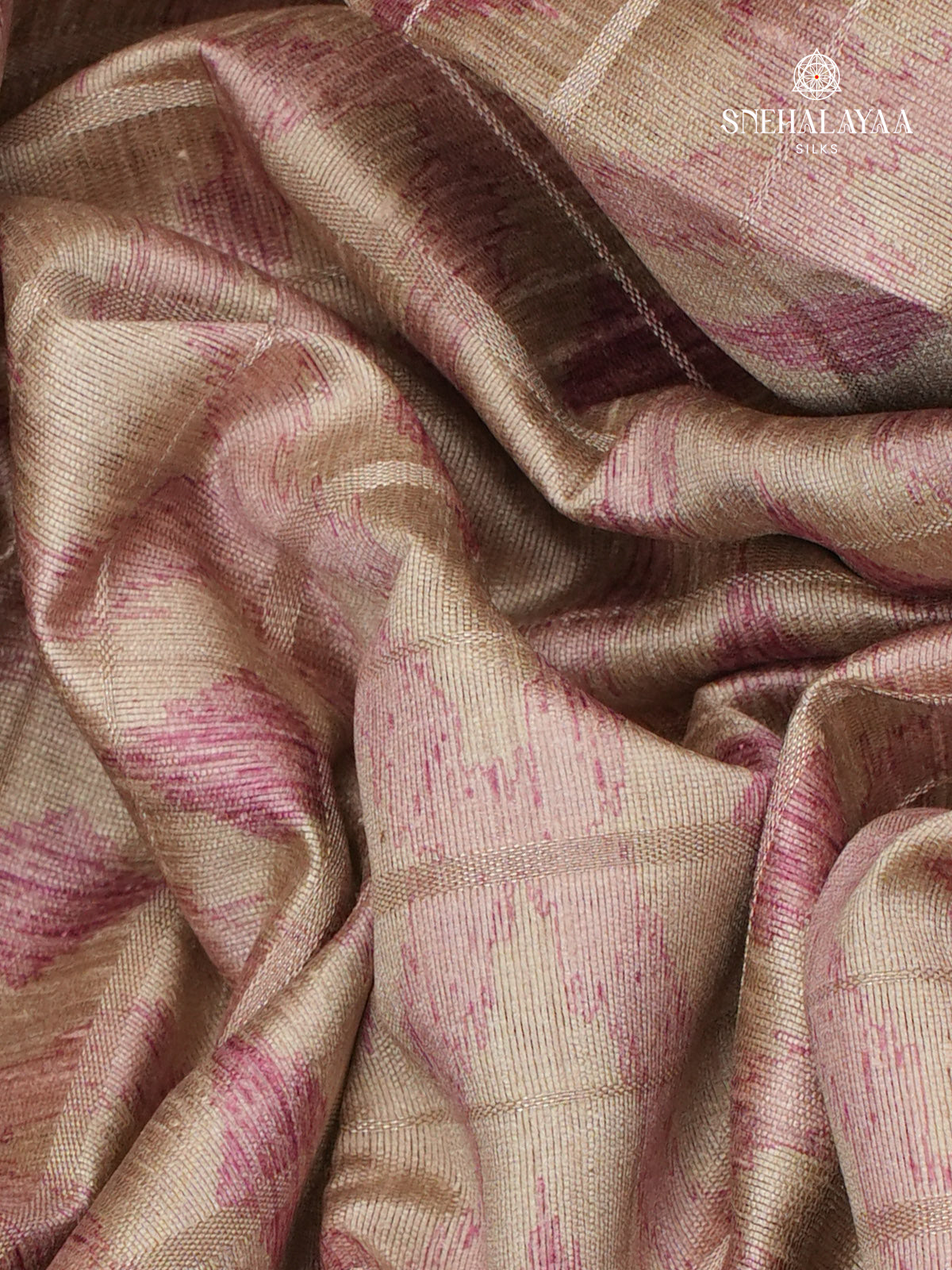 Beige Floral Printed Tussar Saree