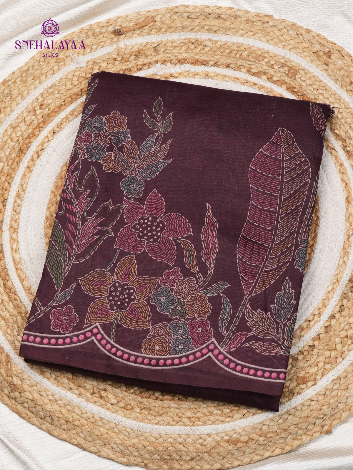Brown Printed Linen Saree