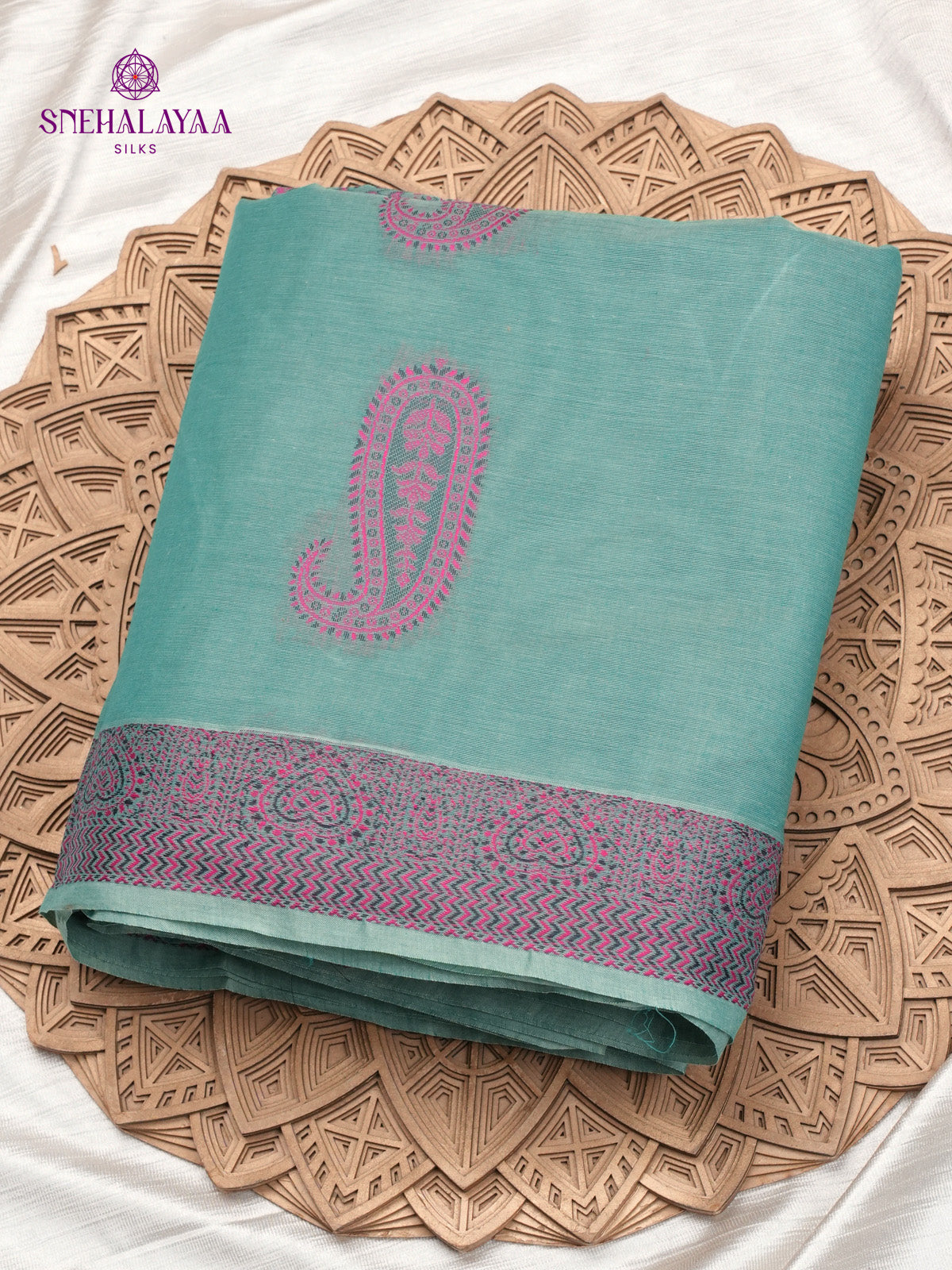 Teal Blue Handloom Cotton Saree
