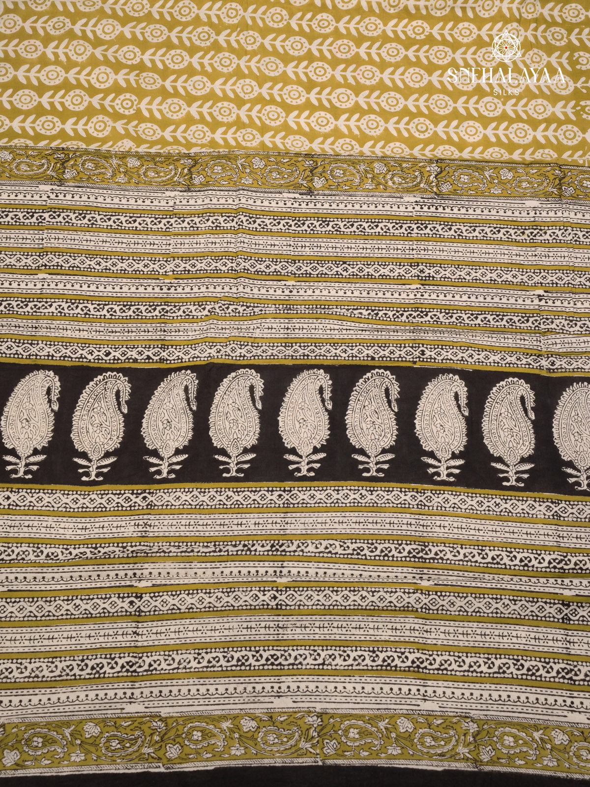 Mustard Green Jaipur Cotton Saree