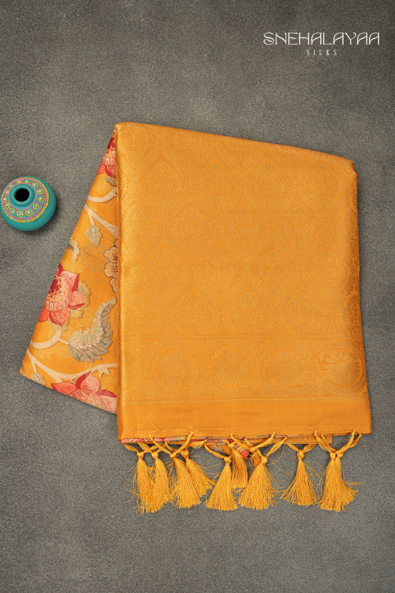 Tangerine Orange Semi Banaras Saree