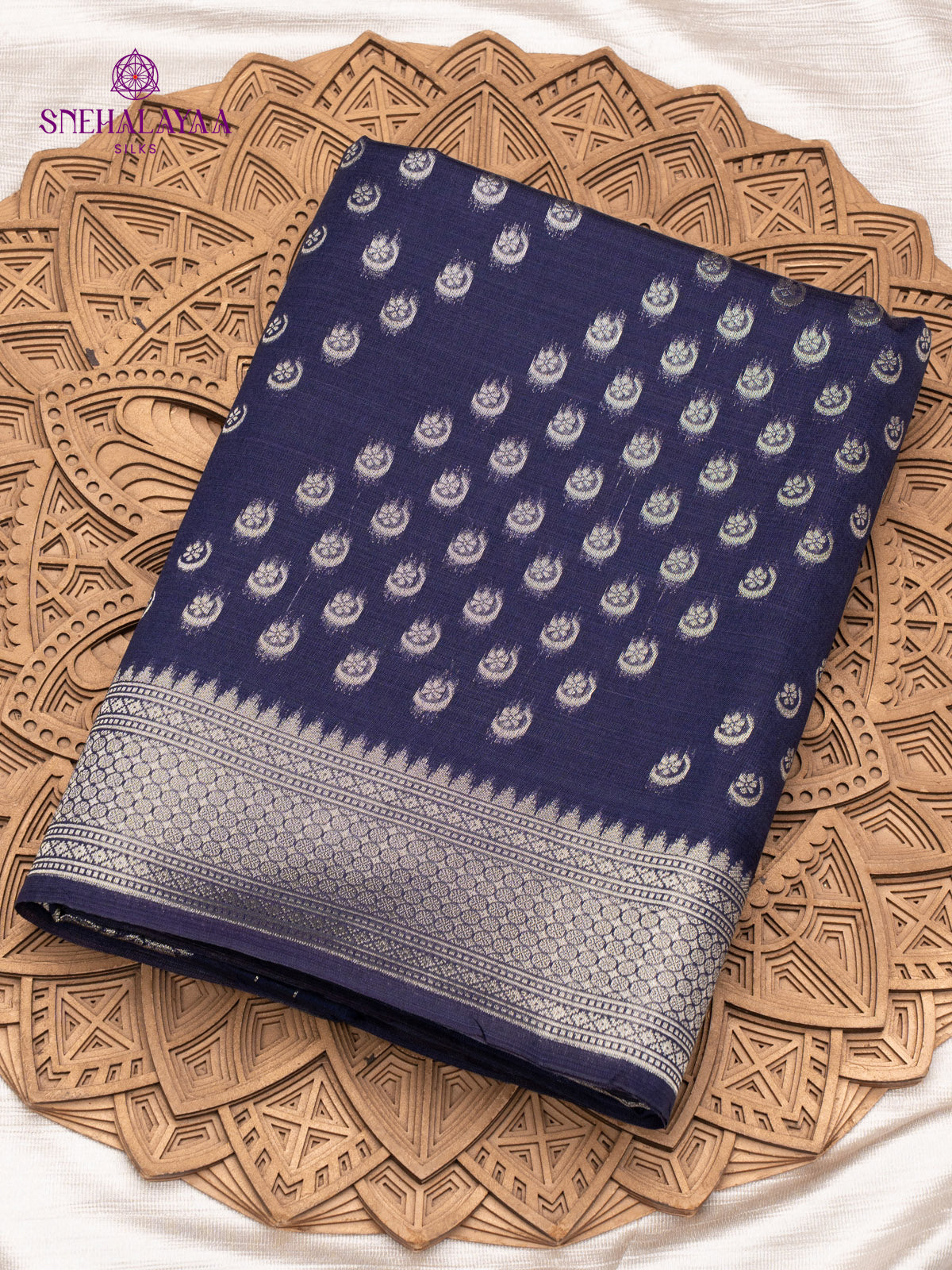 Navy Blue Banaras Jute Saree