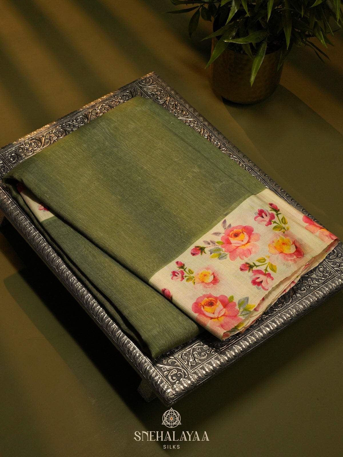 Olive Green Matka Jute Saree