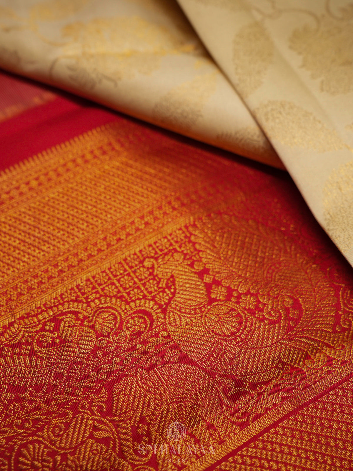 Cream Kanjivaram Silk Saree