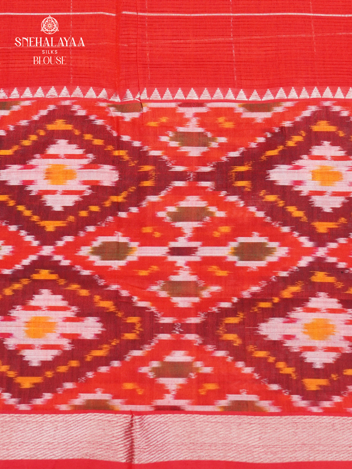 Red Mangalagiri Silk Cotton Saree with Ikat Border