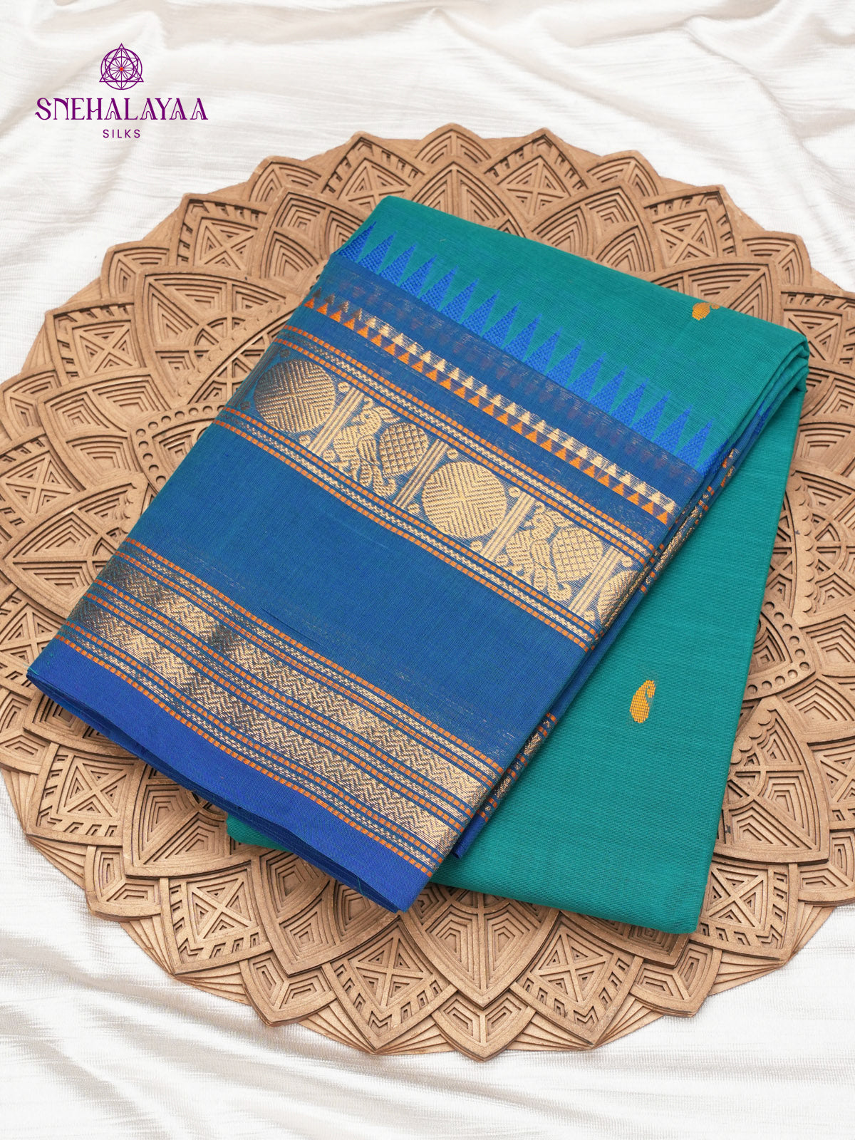 Teal Blue Chettinad Cotton Saree
