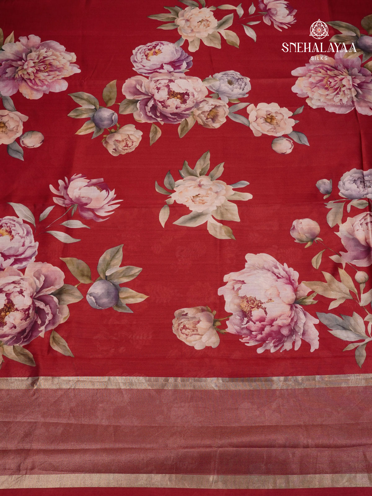 Red Chiniya Silk Saree