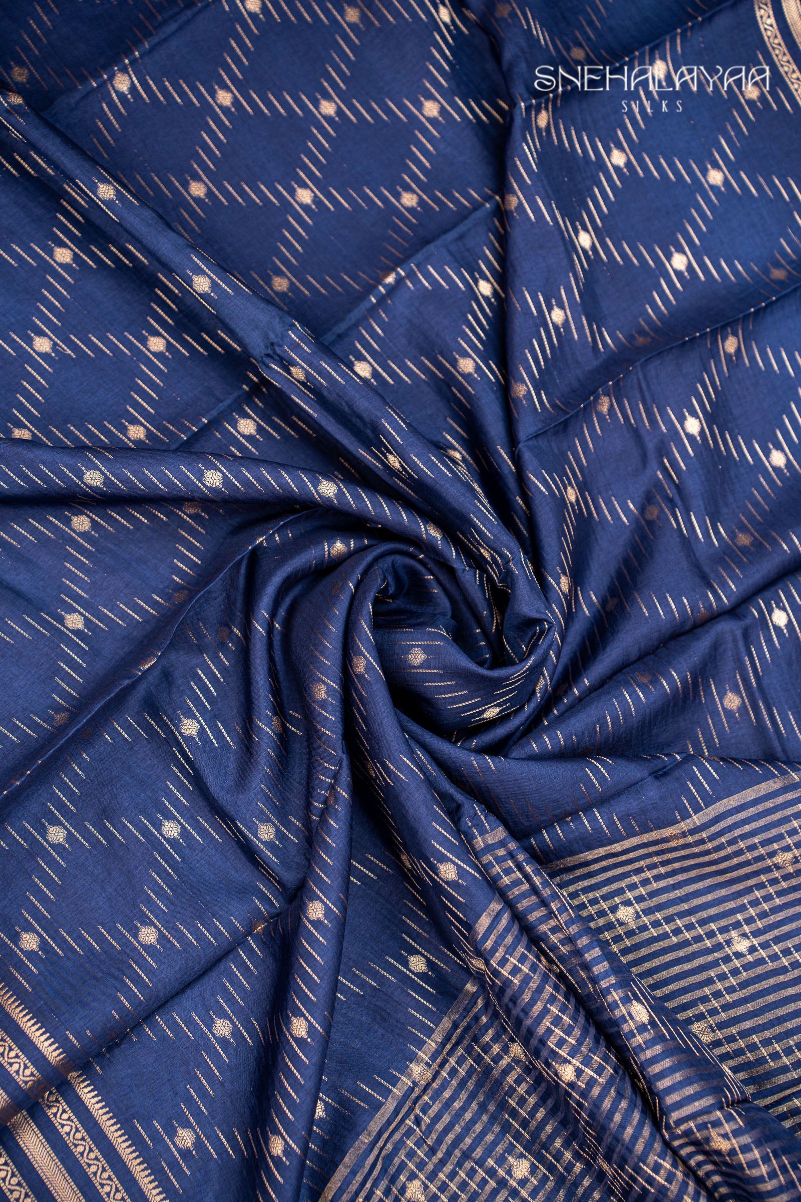 Navy Blue Chinon Silk Saree