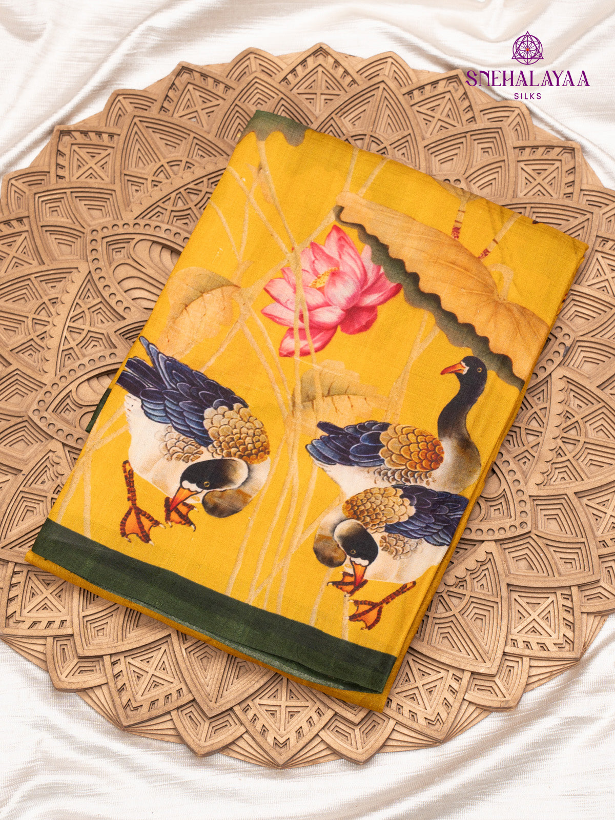 Yellow Printed Tussar Saree