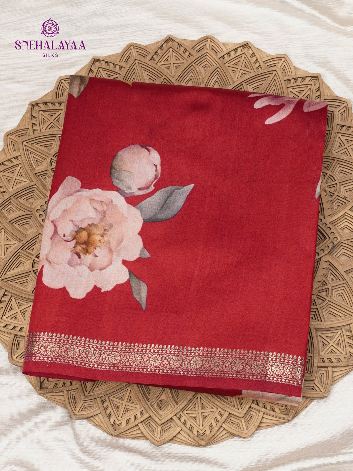 Red Chiniya Silk Saree