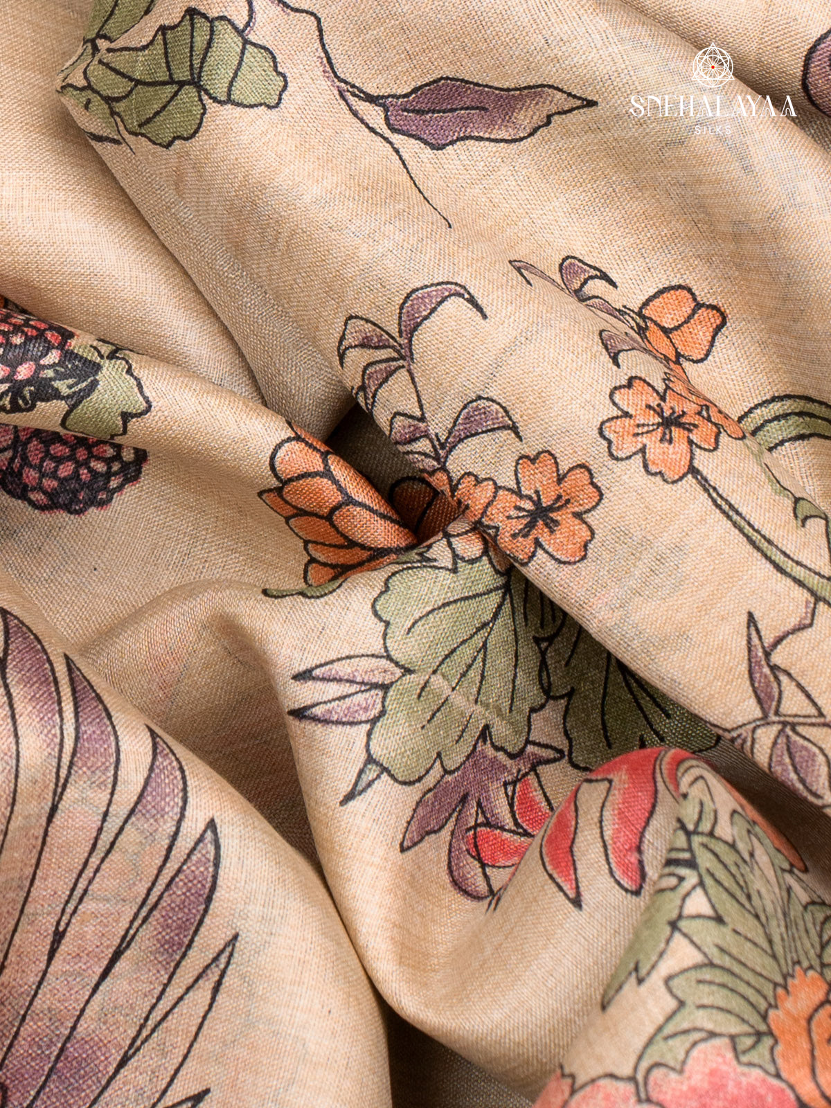 Sandal Printed Tussar Saree