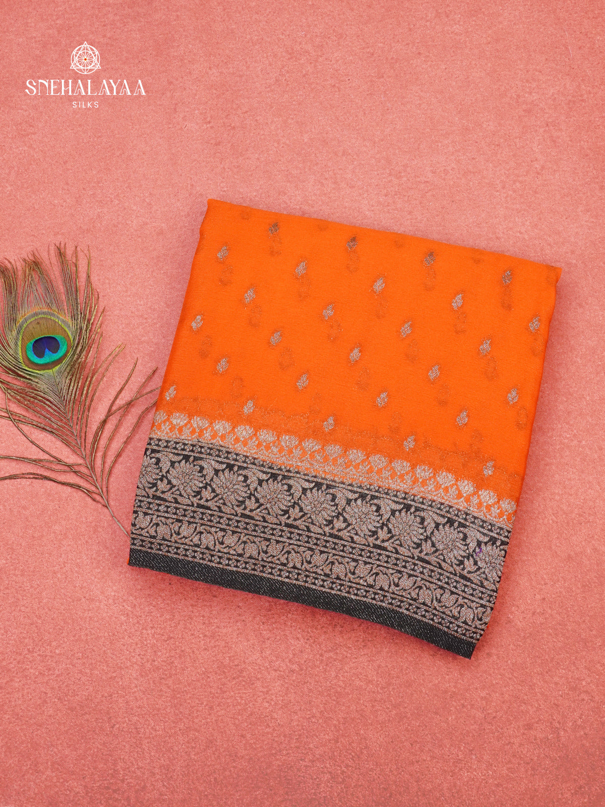 Rust Orange Crepe Silk Saree