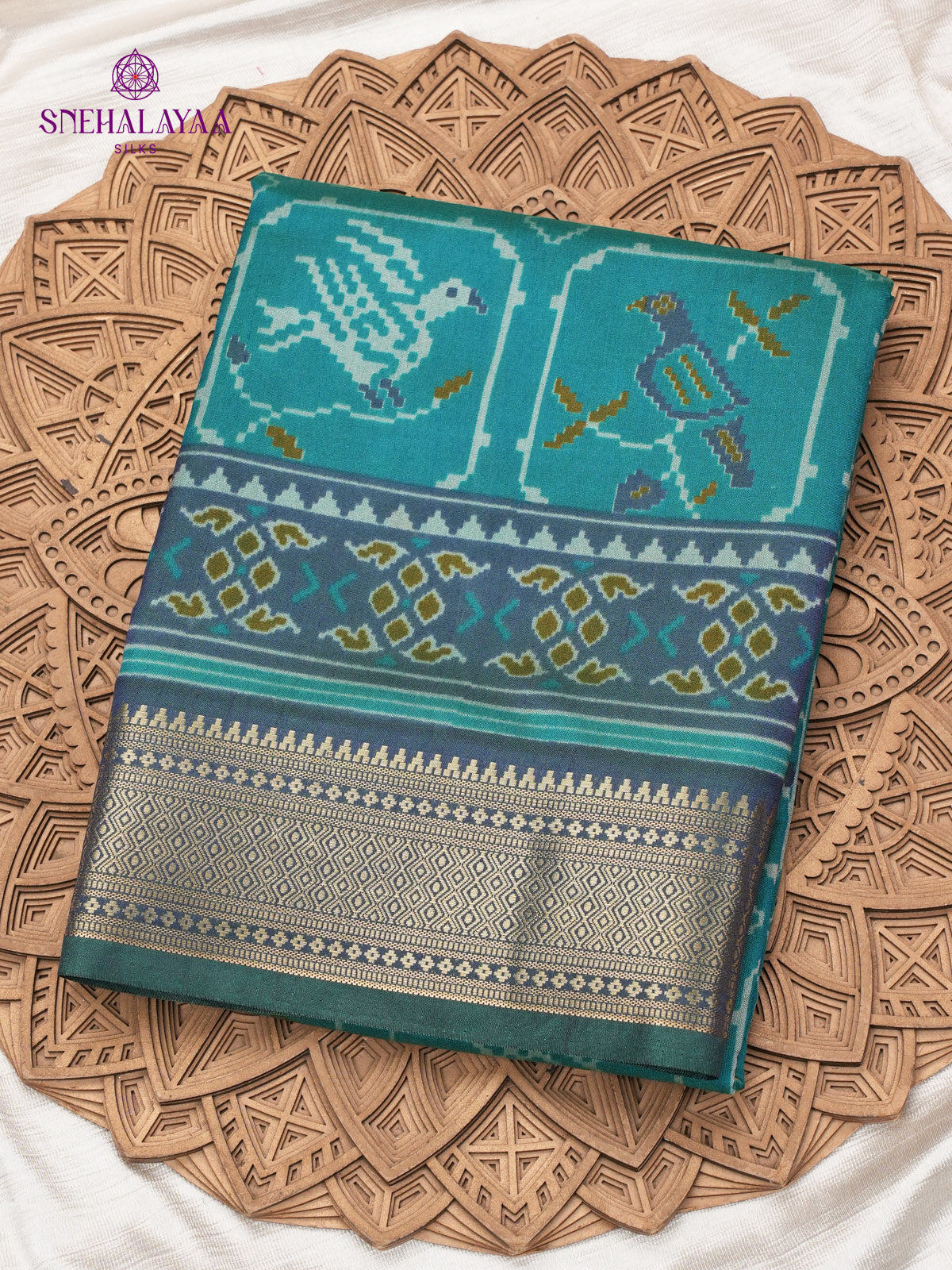 Peacock Blue Ikat Saree