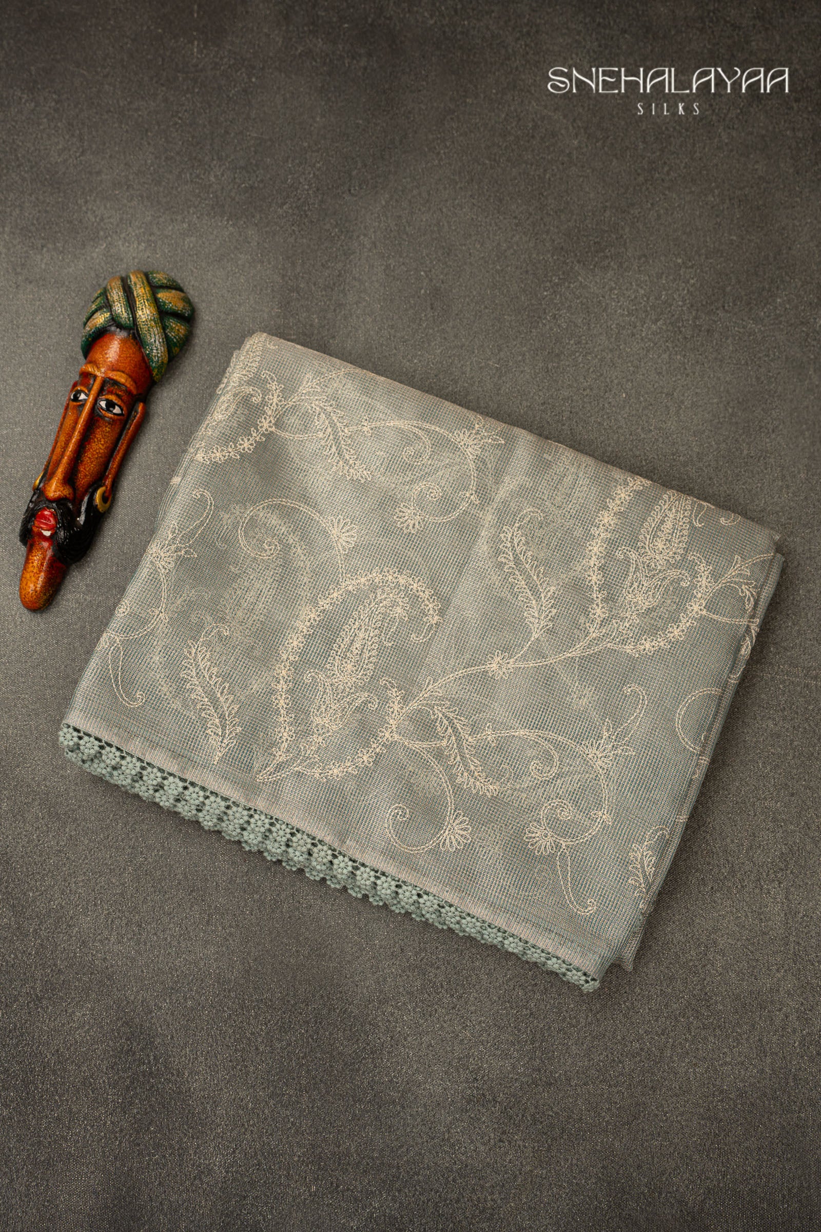 Grey Tissue Kota Embroidery Saree