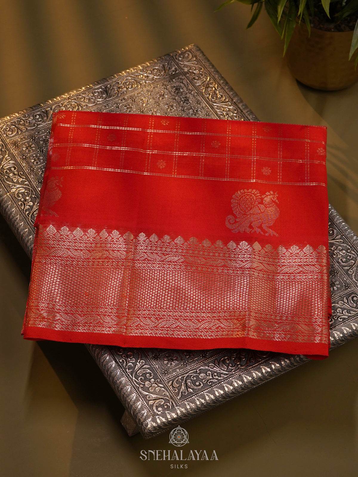 Orange Mangalagiri Kuppadam Silk Saree