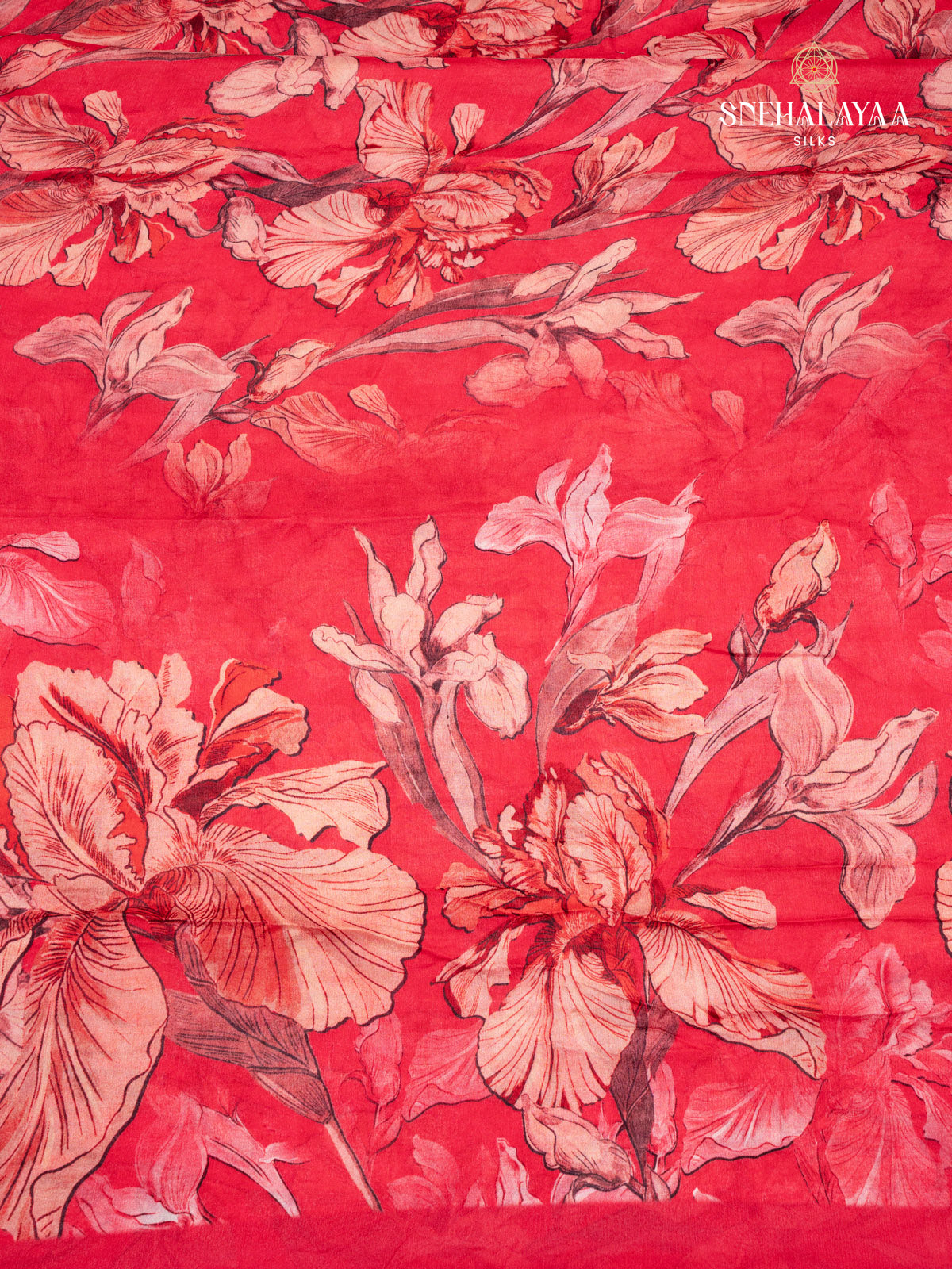 Red Printed Chiffon Saree