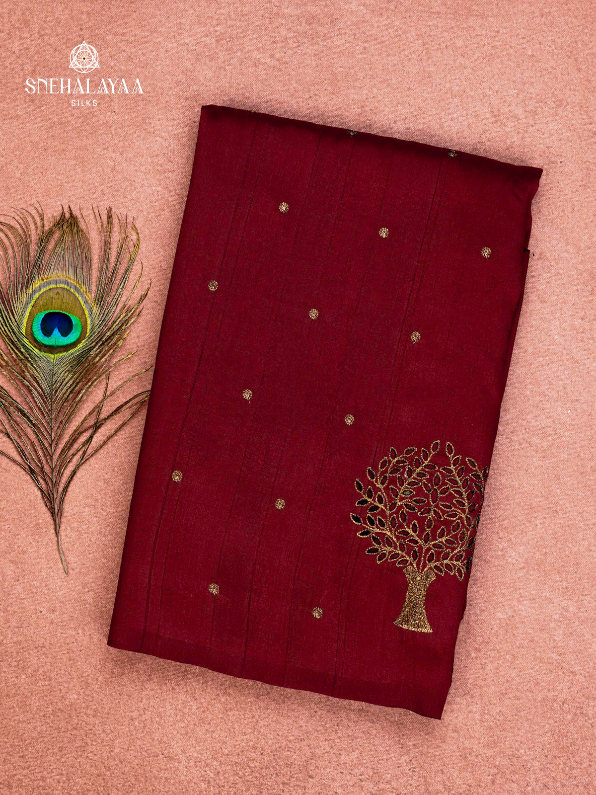 Maroon Soft Tussar Embroidery Saree