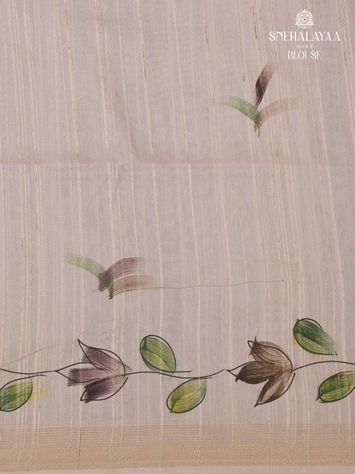 Brown Floral Printed Tussar Saree