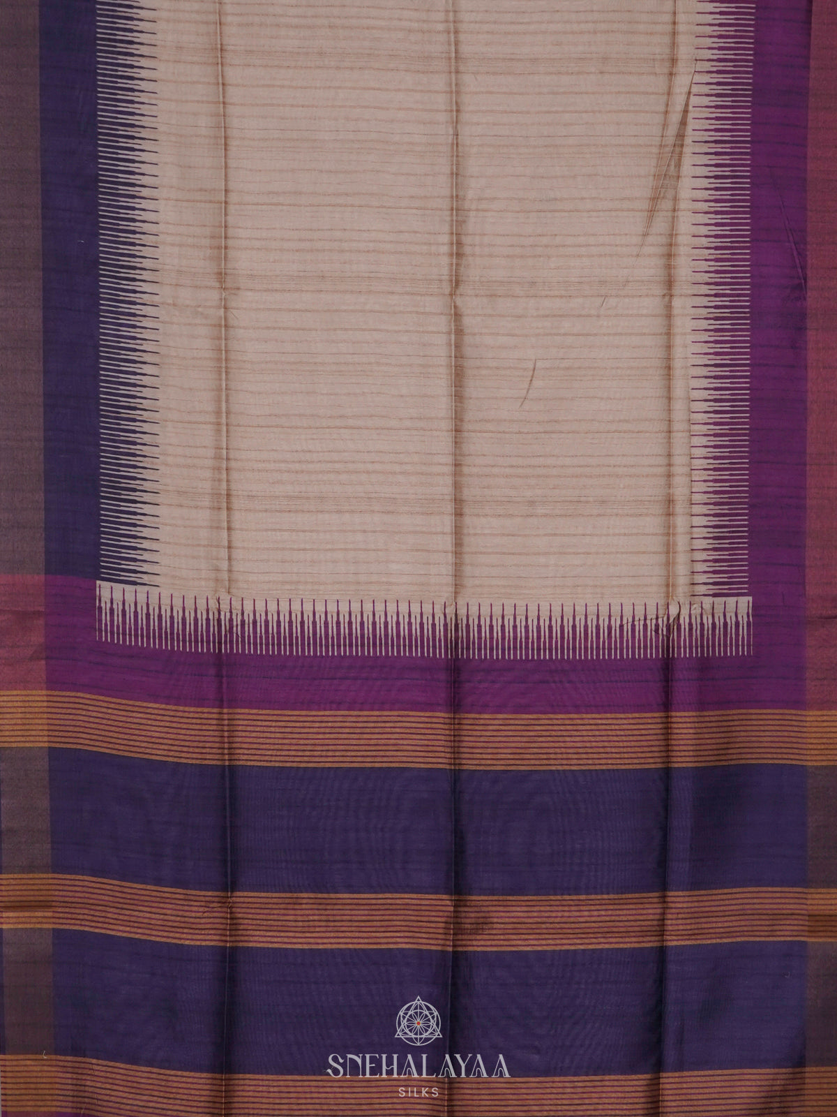 Beige with Purple Border Tussar Saree