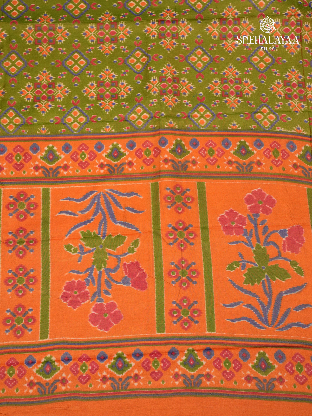 Olive Green Ikat Saree